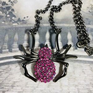 Sparkle Spider Necklace with Baby Pink crystals
